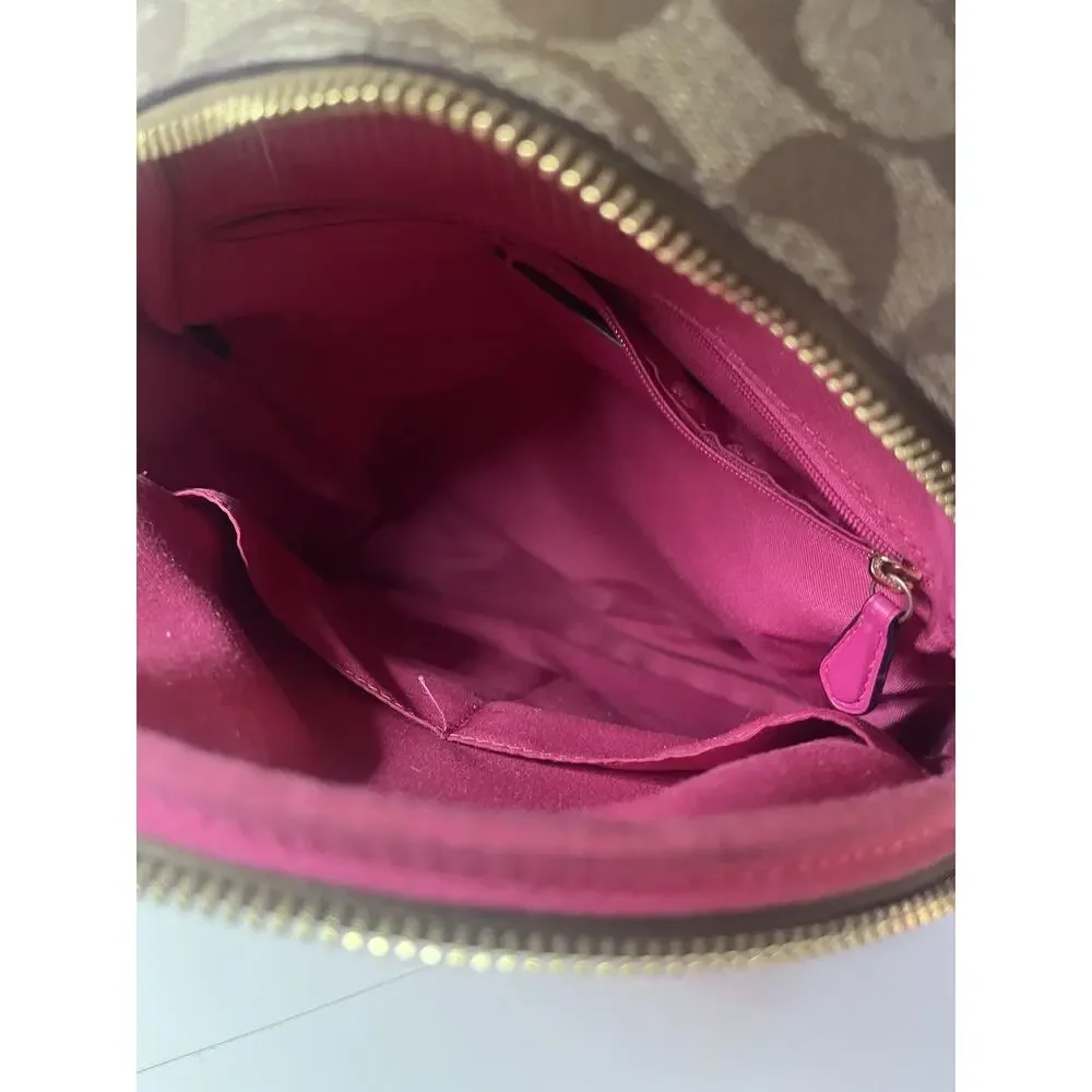 Coach Court Backpack In Signature Canvas With Bold Pink Refined Pebble Leather